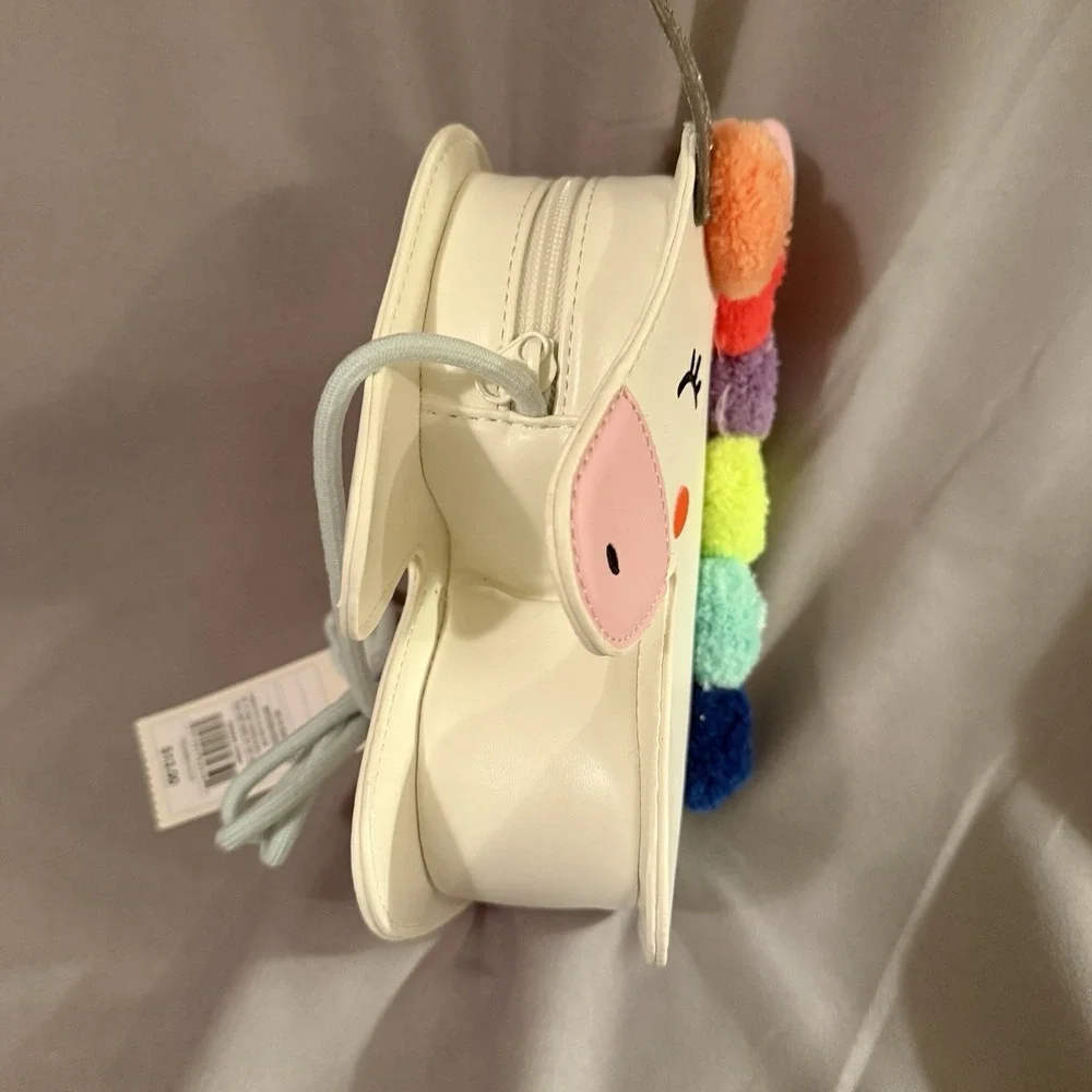 Cat & Jack Unicorn Crossbody Bag Kids OS White NEW Rainbow Pom Pom BG54883VK
